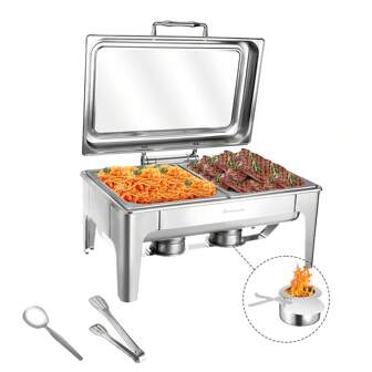9.5QT Rectangular Chafing Dish Buffet Set With Hydraulic Pivot Lid, Stainless Steel Catering Server Food Warmer With 2-Tray For Party Catering Wedding Parties Banquet Birthday