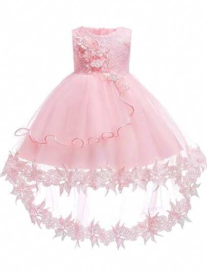 Vestido con cola de malla con flores para niñas bebé