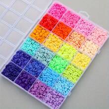 2400PCS Clay Beads For Bracelet Making 24 Colors 6MM Flat Round Polymer Beads Set, 1 Box Disc Heishi Beads With Pendants Letter Beads For Jewelry Necklace Making Kit