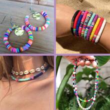 2400PCS Clay Beads For Bracelet Making 24 Colors 6MM Flat Round Polymer Beads Set, 1 Box Disc Heishi Beads With Pendants Letter Beads For Jewelry Necklace Making Kit
