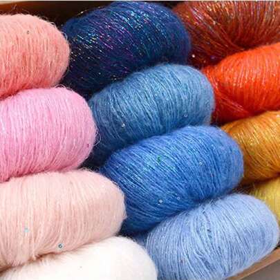 1 Skein Sequined Silk & Mohair Handmade DIY Knitting Yarn