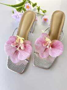 2 件鞋饰花扣夹，彩色兰花设计，适合高跟鞋和运动鞋、婚礼和派对配饰 - 粉色 - 查看 3