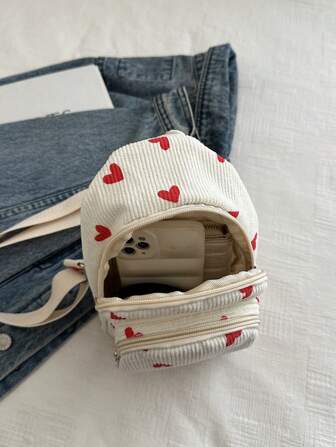 Strawberry Canvas Crossbody-väska & midjeväska för kvinnor, dragkedja med flera fickor, liten telefonpåse, söt rosa färg