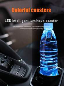 2pcs Car LED Lighting Cup Holder Pad, 7-Color Changing USB Rechargeable Antiskid Car Atmosphere Light