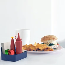 Kit 4 Napkin Holder Sachet Cruet Table Counter Countertop Organizer Multipurpose Holder With Dividers - 藍色 - 查看 8