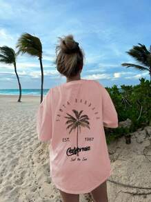 California Santa Barbara Women's T-Shirt 100% Lightweight Cotton - 淺粉色 - 查看 2