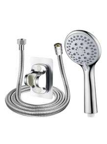 3pcs Shower Head Booster Shower, 1.5m Shower Hose, No-Drill Shower Wall Bracket Bathroom Bathroom Accessories Bathroom Tools - Silver - View 2