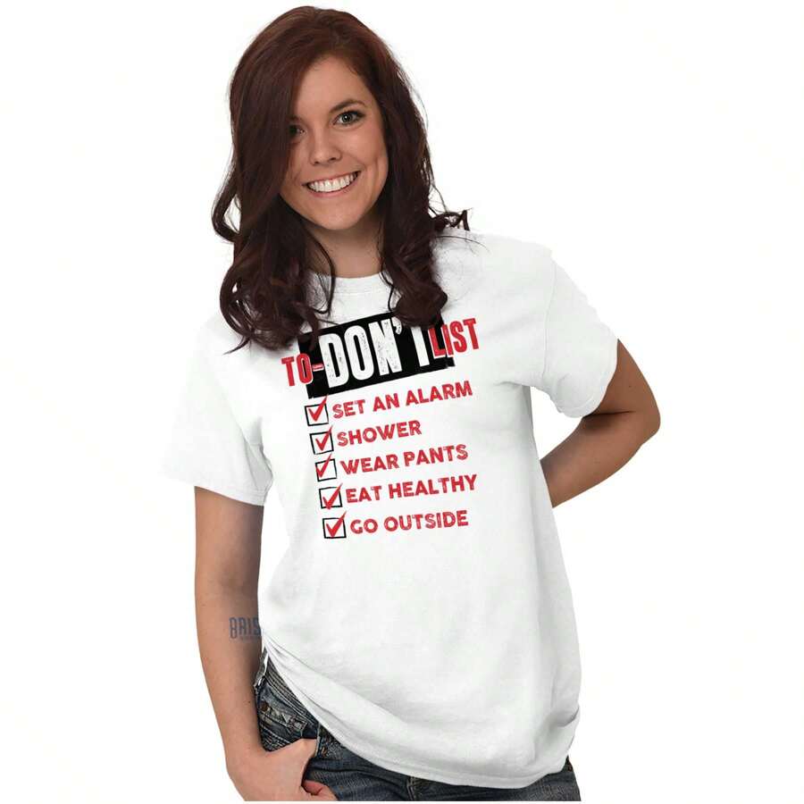 Funny Pessimist To Don't List Lazy Graphic T Shirt - White - View 1