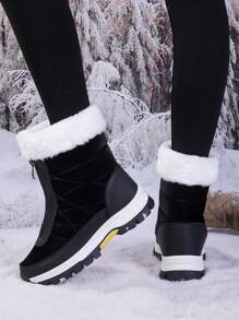 Women's Patchwork Zip Up High-Top Warm Snow Boots Mid-Calf Winter Casual Outdoor Sports Shoes