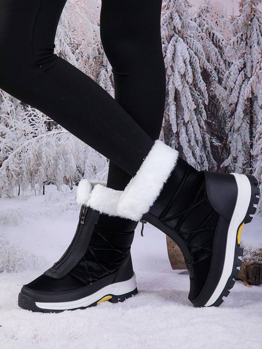 Women's Patchwork Zip Up High-Top Warm Snow Boots Mid-Calf Winter Casual Outdoor Sports Shoes