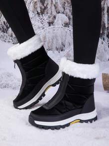 Women's Patchwork Zip Up High-Top Warm Snow Boots Mid-Calf Winter Casual Outdoor Sports Shoes