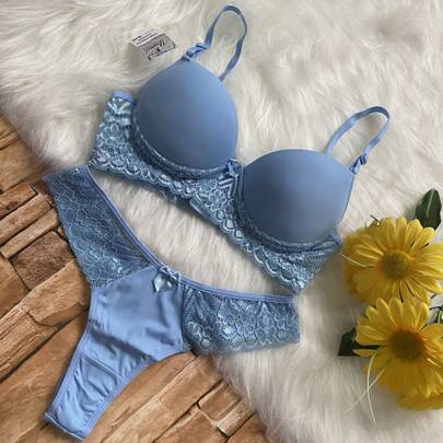 Conjunto Lingerie Fio Duplo Poliamida e Renda Luxo Thaíse