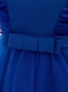 Baby Girls Solid Color Floral Mesh Satin Sleeveless Elegant Flower Girl Dress For Wedding Party, Excluding Headband