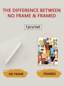 1入組北歐風格卡通貓各種色彩裝飾畫芯，適用於客廳和兒童房客廳，無框畫 - 彩色 - 查看 2