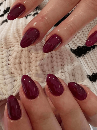 Valentines Nails 24pcs Short Almond Shape Solid Burgundy Color False Nails With 1pc Nail File And 1pc Jelly Gel Press On Nails Nail Supplies