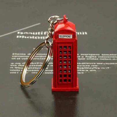 1pc Creative Zinc Alloy British Telephone Booth Keychain, Vintage Street Fashion Backpack Pendant, Suitable As Travel Souvenir Gift For Friends On Holidays And Birthdays
