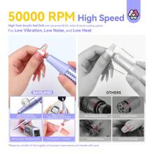 SAVILAND 50000RPM Nail Drill For Acrylic: 2025 Pro High Tech Fast Removal Electric Nails Drill Kit 6000mAh Rechargeable Machine Professional Drill Bit Nail File Buffer Tools Salon Manicure Pedicure - 淡紫色 - 查看 6
