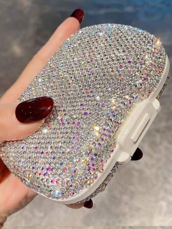 1pc Sealed Medicine Organizer With Rhinestone Decor, Elegant Jewelry Storage Container, Large Capacity Portable Contact Lens Case For 7 Days, Including Beauty Lenses