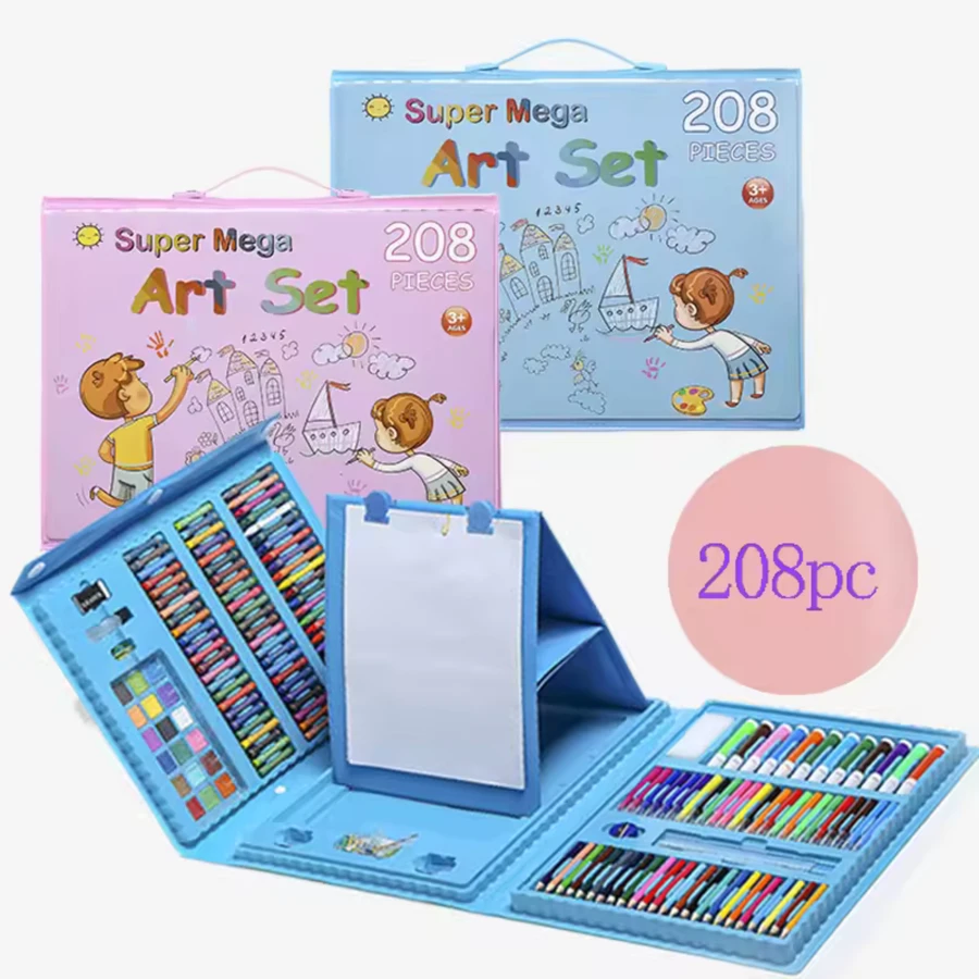 Juego de Pintura de 208 Piezas Lápices de Colores Kits de Arte y Dibujo Con Caballete Portátil Niños