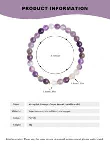 [VE] 1pc High Quality Natural Amethyst Bracelet, Improves Intelligence And Memory, Enhances Learning Ability; Relieves Fatigue And Stress, Restores Energy; Improves Sleep Quality, Reduces Insomnia; Has Healing Properties, Improves Physical Health. Random Color Natural Gemstone, Suitable As Birthday Gift For Friends, Sisters, Classmates, Natural Jewelry
