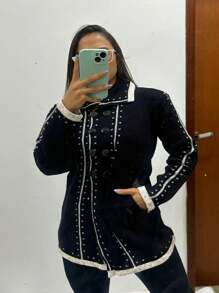 Women's Winter Mousse Knit Overcoat - 黑色 - 查看 1