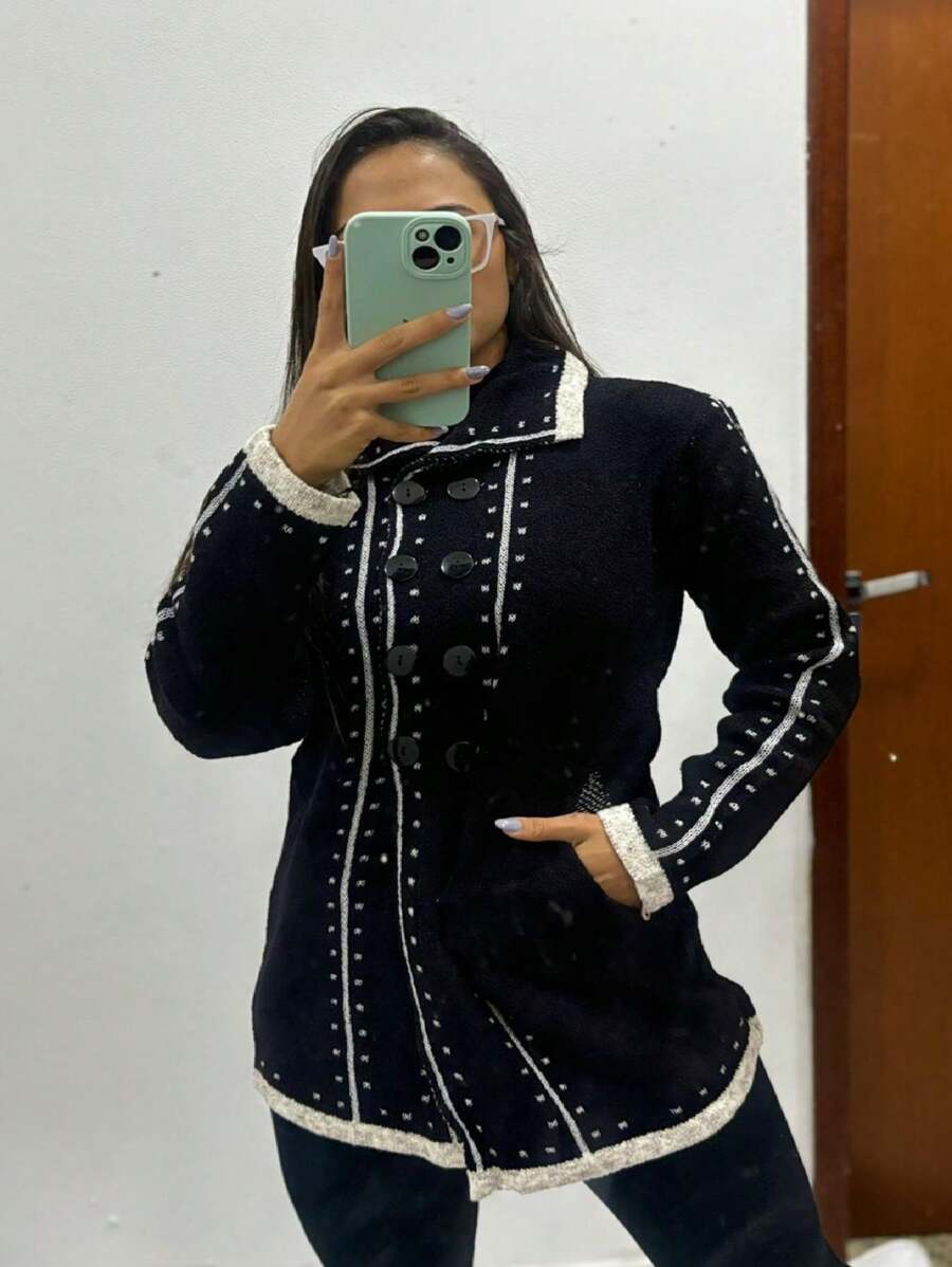 Women's Winter Mousse Knit Overcoat - 黑色 - 查看 1