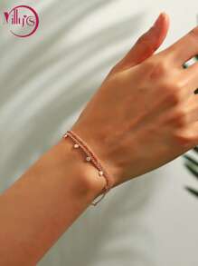 2pcs Minimalist Thin Circle Chain Bracelet Set - Rose Gold - View 1