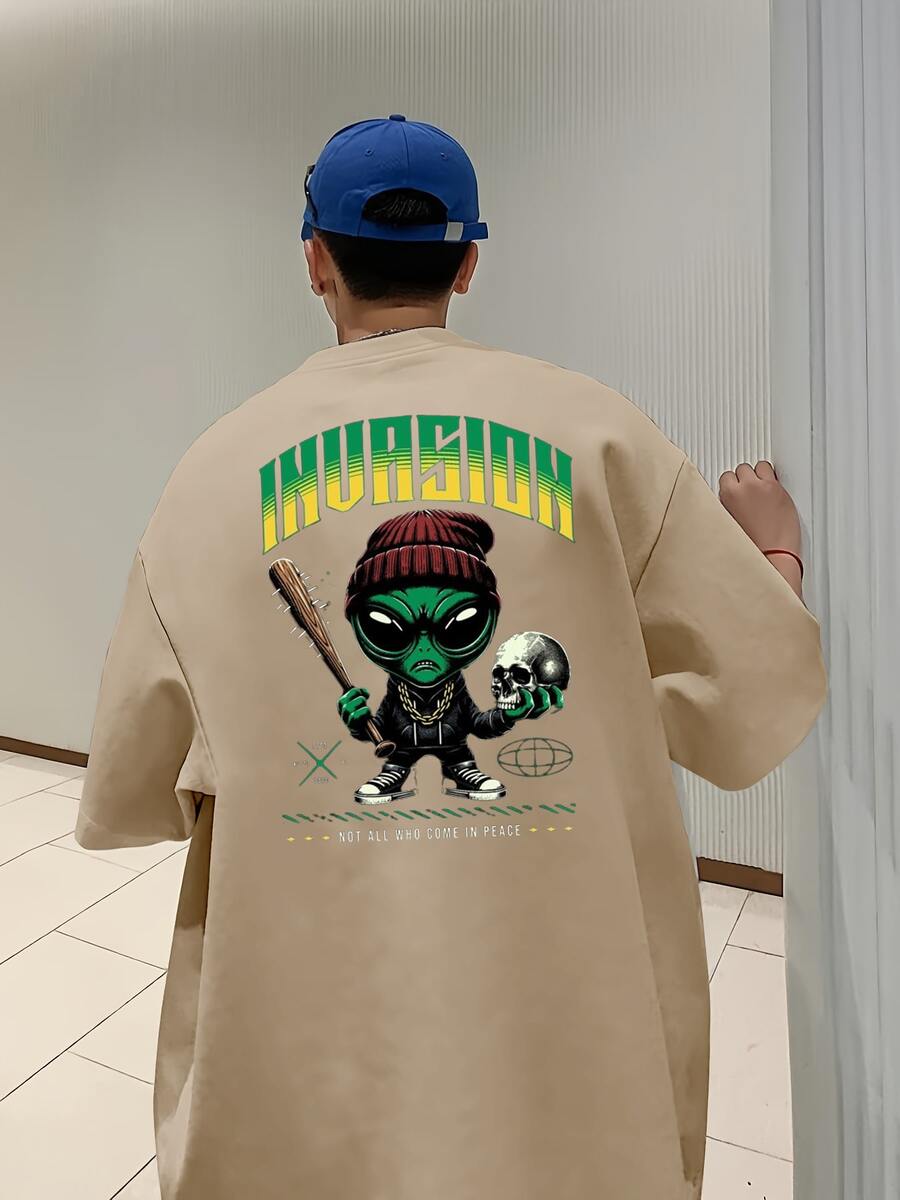 Men's Oversize T-Shirt And Streetwear T-Shirt Premium Oversized Shirt 100% Cotton - 卡其色 - 查看 1