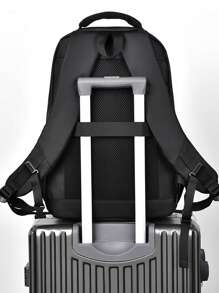 1 件防水耐磨男士大容量背包，旅行书包，学院，学校休闲背包纯色背包，运动度假必备，轻便可调节肩带，拉链 - 黑色 - 查看 6