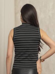 Kit 4 Regata Canelada Gola Alta Feminina Blusa Básica Camiseta Casual Moda Gringa - 2Preta/2Branca - Visão 12