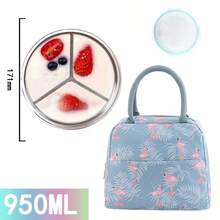 950ML Transparent Glass Round 3-Compartment Microwavable Food Storage Container, Bento Lunch Box With Sealing Lid For Office Workers And Home Use - Round Divider Lunch Box + Flamingo Bag - View 15