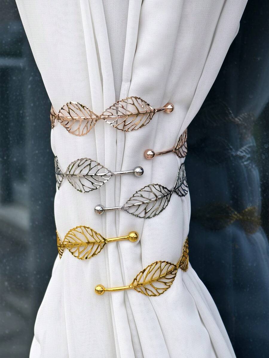 1pc/3pcs Metal Leaf Shaped Curtain Tiebacks, Adjustable Curtain Holdbacks, Home Decor Accessories - Multicolor - View 1