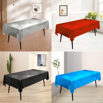 1 件纯色银色桌布华丽矩形 72*54 英寸甜品桌生日桌布，圣诞节