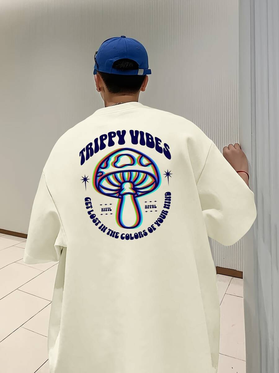 Men's Oversize T-Shirt Art Tumblr Mushroom Streetwear T-Shirt Oversized Shirt Premium 100% Cotton - Màu be - Xem 1
