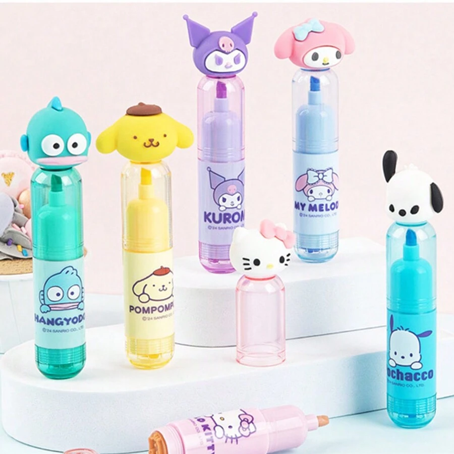 3PCS Sanrio Color Highlighters Kuromi Hello Kitty My Melody Mixed Color Highlighters Cinnamoroll Pompom Purin Hangyodon Colorful Stationery Pens School Stationery Supplies - Multicolor - View 1