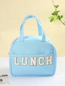 1pc Leather Insulated Storage Bag, Elegant Solid Color, Unique Exquisite Embroidered Letter Design, Keeps Temperature & Style - Multicolor - View 10