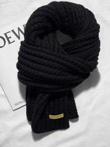 1pc Knitted Scarf, Unisex Thick Warm Casual Shawl, Fashionable High-End Feel For Autumn/Winter, Random Logo