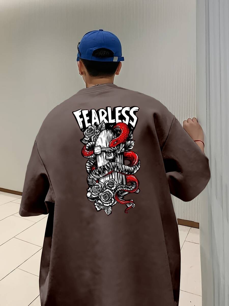 Men's Oversize T-Shirt Fearlles Streetwear T-Shirt Premium Oversized Shirt 100% Cotton - 鏽棕色 - 查看 1