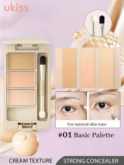 ukiss 3 Color Cream Concealer Palette, Color Correcting Concealer Palette,  Full Coverage, Soft Brightening, Detailed Concealer, Highlighter, Butter Cream Texture