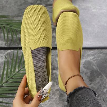Women's Knitted Flats, Solid Color Breathable Knit Flat Shoes, Elegant Pointed-Toe Dress Shoes, Non-Slip Soft Comfortable Slip-On Shoes