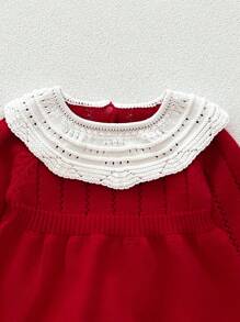 Barboteuse à col volant en tricot pour bébé fille nouveau-né, tenue d'automne hiver noël