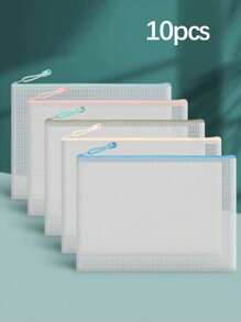 5 件/10 件加厚透明防水拉链文件夹，网格图案手持文件袋，适用于家庭、办公室、学习、试卷、文件存储和保护 - 彩色 - 查看 14