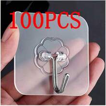 100pcs Super Sticky Transparent Wall Hooks, Removable No Drill Hooks For Kitchen, Bathroom, Bedroom, Living Room, Multi-Function Hooks, Suitable For Party, Christmas, Valentine's Day Decor, Minimalist, Wedding Decor, Boho, Bathroom & Kitchen Accessories, Home Decoration