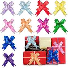 100 Pcs Gift Basket Pull Bow, 10 Colors (Small Color Difference) Spring Gift Wrap Decoration, Gold Trimmed Pull Bow With Ribbon, Large Pull Bow For Birthday Wedding Easter Gift Wrap,