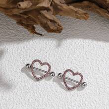 SENLANSP 2pcs Stainless Steel Heart Shaped Nipple Rings With Crystal Decor, Women's Body Piercing Jewelry - Nipple Ring - View 6
