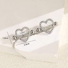 SENLANSP 2pcs Stainless Steel Heart Shaped Nipple Rings With Crystal Decor, Women's Body Piercing Jewelry - Nipple Ring - View 5