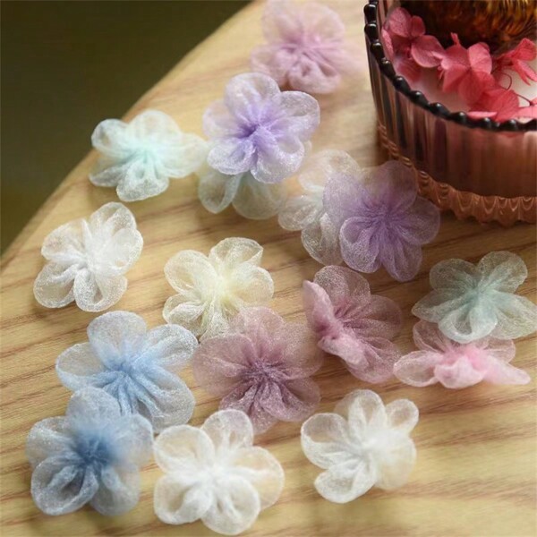 50 Stücke DIY handgefertigte Stoff Blumen Applikationen, Nähhandwerks Teile