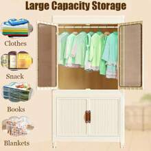 Portable Closet Wardrobe For Hanging Clothes, Folding Stackable Storage Bins With Lid, Wheels And Hanging Rod Folding Storage Box, 1 Hanging Area, 1 Drawer (25Wx16.5Dx43.5H) - 米色 - 查看 4