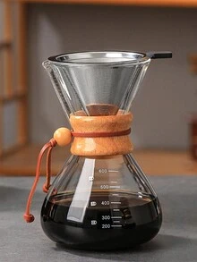 Brutelle One Pc Hand-Brewed Coffee Maker Set Coffee Filter Cup High Temperature Resistant Sharing Pot Simple And Exquisite Portable Coffee Maker For Family Party Travel Restaurant Dormitory - Wooden Handle Glass Set 600ml - View 1