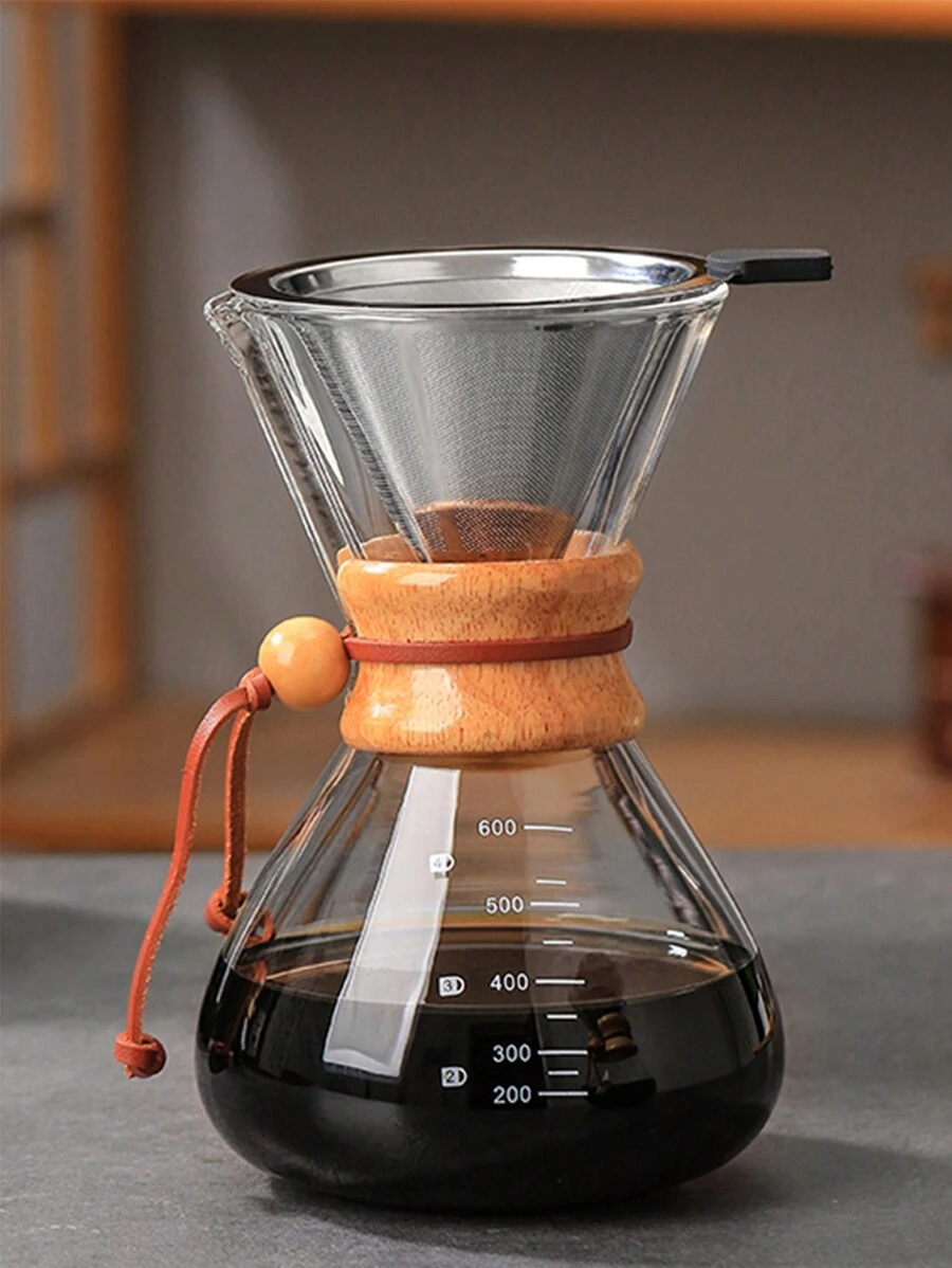Brutelle One Pc Hand-Brewed Coffee Maker Set Coffee Filter Cup High Temperature Resistant Sharing Pot Simple And Exquisite Portable Coffee Maker For Family Party Travel Restaurant Dormitory - Wooden Handle Glass Set 600ml - View 1